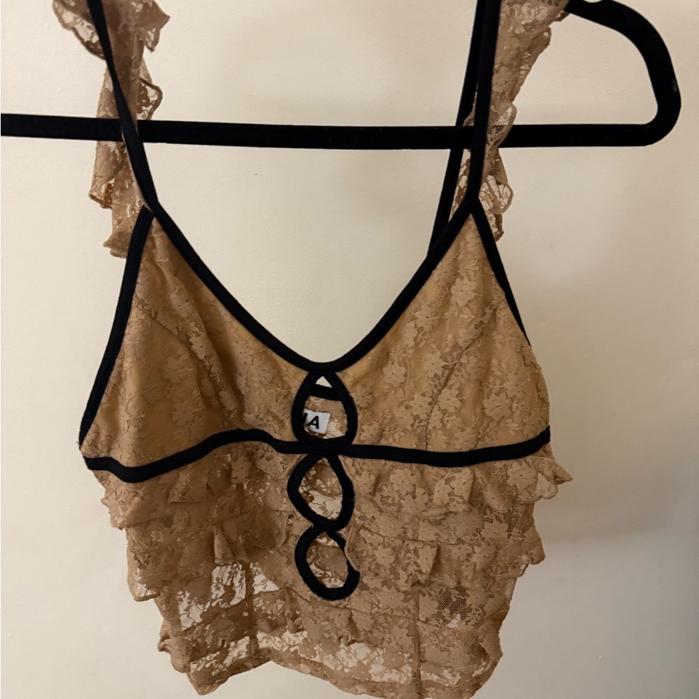 I.AM.GIA Tan Lace Ruffle Chemise with Black Trim